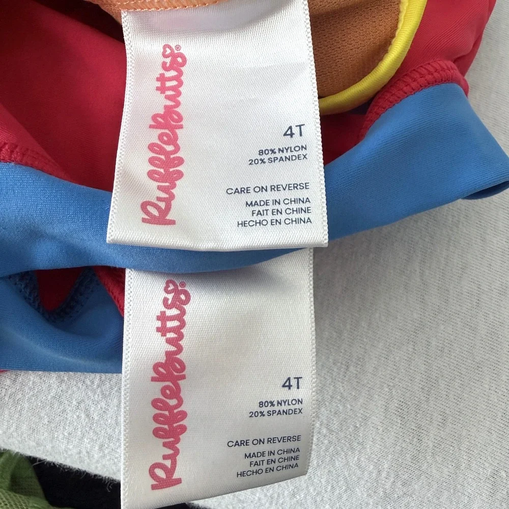 RuffleButts Rash Guard Swimsuit Kids 4T Colorblock Ruffle 2 Piece Set Primary